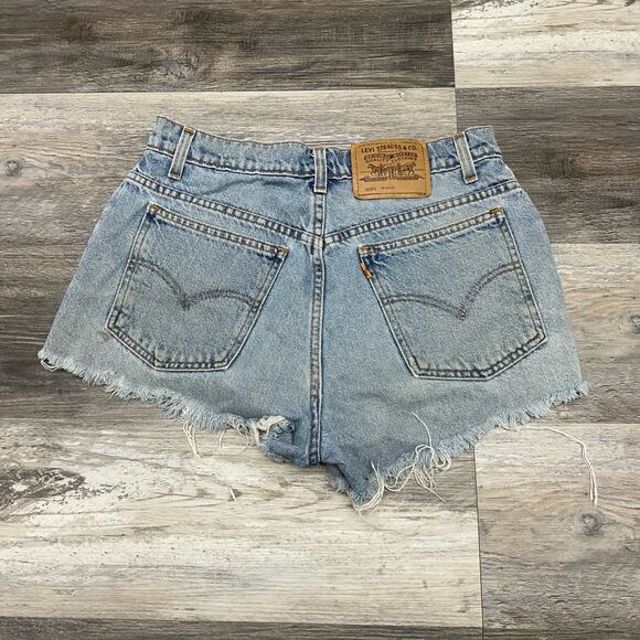 Vintage 90s Levis 950 Orange‎ Tab Blue Womens 10 Relaxed Fit Cut Off Jean Shorts - Picture 3 of 11